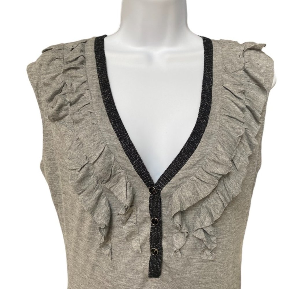 Guess Light Heather Grey Black Trim V-Neck Sleeveless 3-Button Closure Sz M #01